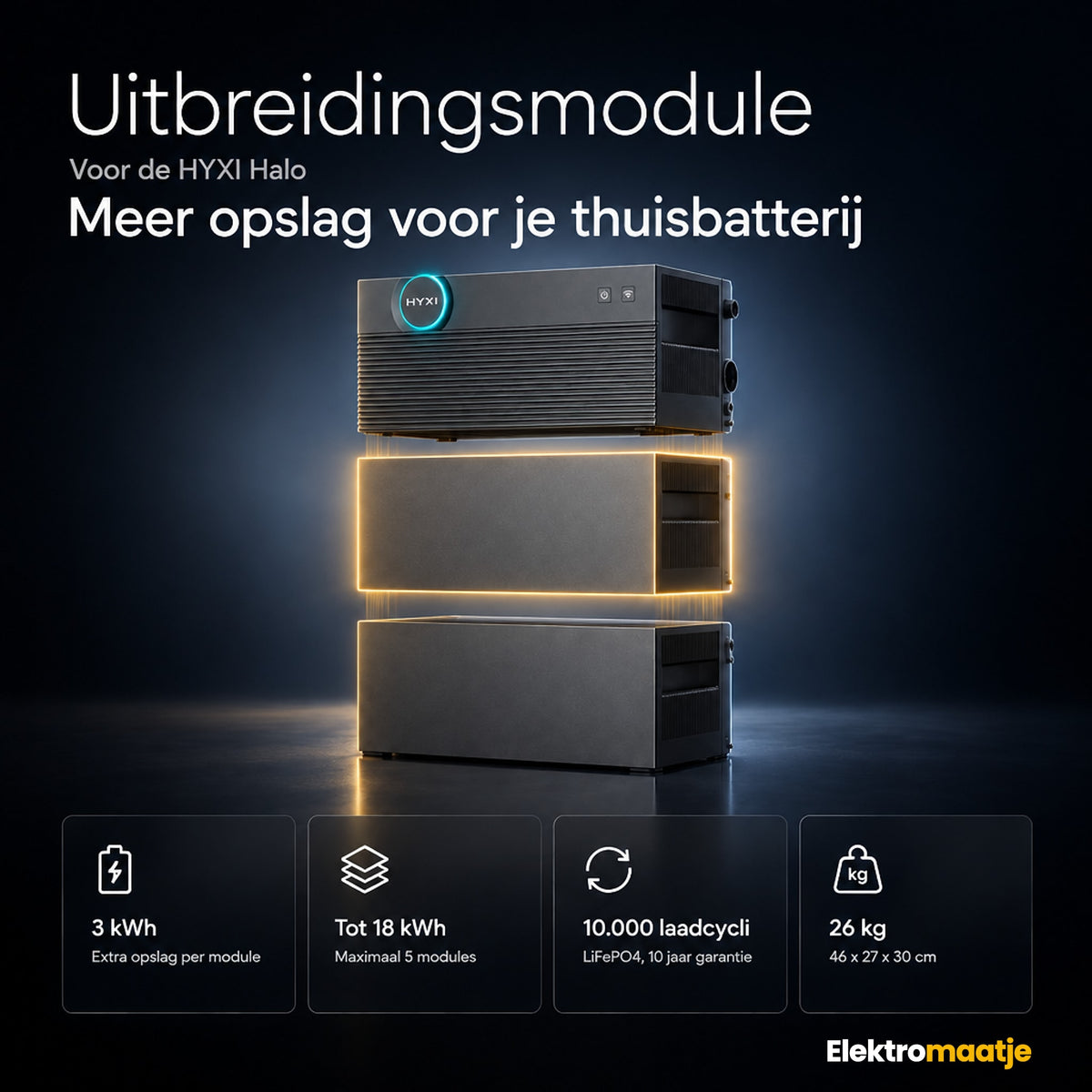 Uitbreidingsmodule voor de HYXI Halo: 3 kWh per module, tot 18 kWh, 26 kg
